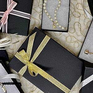 RJ Displays 6 Pack Cotton Filled Matte Black Color Paper Cardboard Large Jewelry Set, Bracelets, Watches, Crystals Gift Packaging Boxes and Retail Display Size 8 1/8" x 5 5/8" x 1 3/8" Inch (Matte Black)