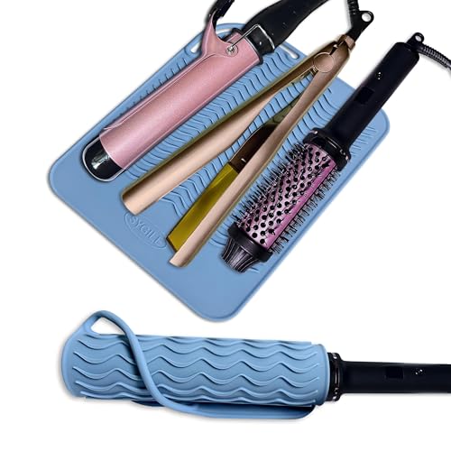 11" X 7.5" Large Heat Resistant Silicone Mat for Hair Styling Tools, Hair Straightener Pad, Curling Iron Mat, Flat Iron Mat, Hot Iron Holster Pad Counter Cover for Travel Vanity Salon - color: Dusty Blue, size: 11" X 7.5"