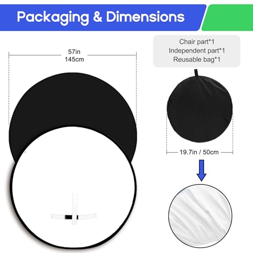 Portable Black White Screen Chair, 57 in Screen Backdrop with Stand 2-in-1Double Sided Foldable Blackwhite Background, for Video Chats and Meetings, Photography, Photo Zoom, Streaming Games - color: Black/White