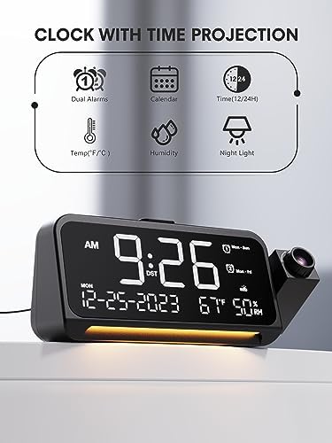 Mesqool Projection Alarm Clock Ceiling Display, with Temperature, Humidity