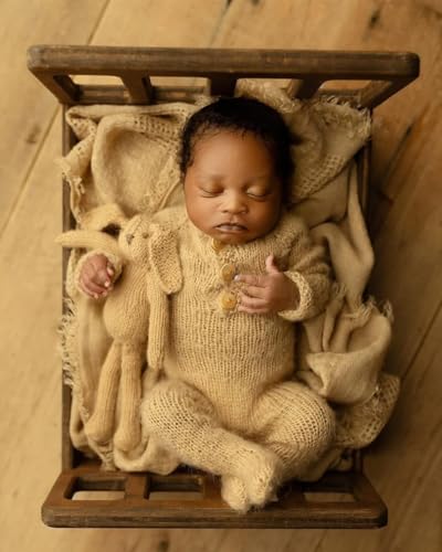 Newborn Photography Props Bed Prop Brown – Rustic Mini Wooden Bed for Baby Photography, Infant Photoshoot Posing Prop for Newborn Sessions - size: Mini Bed Brown