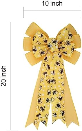 Meseey Large Yellow Bumble Bee Burlap Bow Black and Yellow Honey Bee and Floral Wreaths Bows for Gift Wrapping Tree Topper Front Door Party Home Decorations (Bee) (Y-Bumblebee)