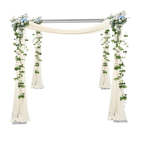 Wedding Arch Backdrop Stand, 9.84 x 9.84 Feet Adjustable Height 4 Post Hardware Kit, Portable Background Frame with Square Base for Outdoor Wedding, Birthday Party, Photo Booth Background (Silver)