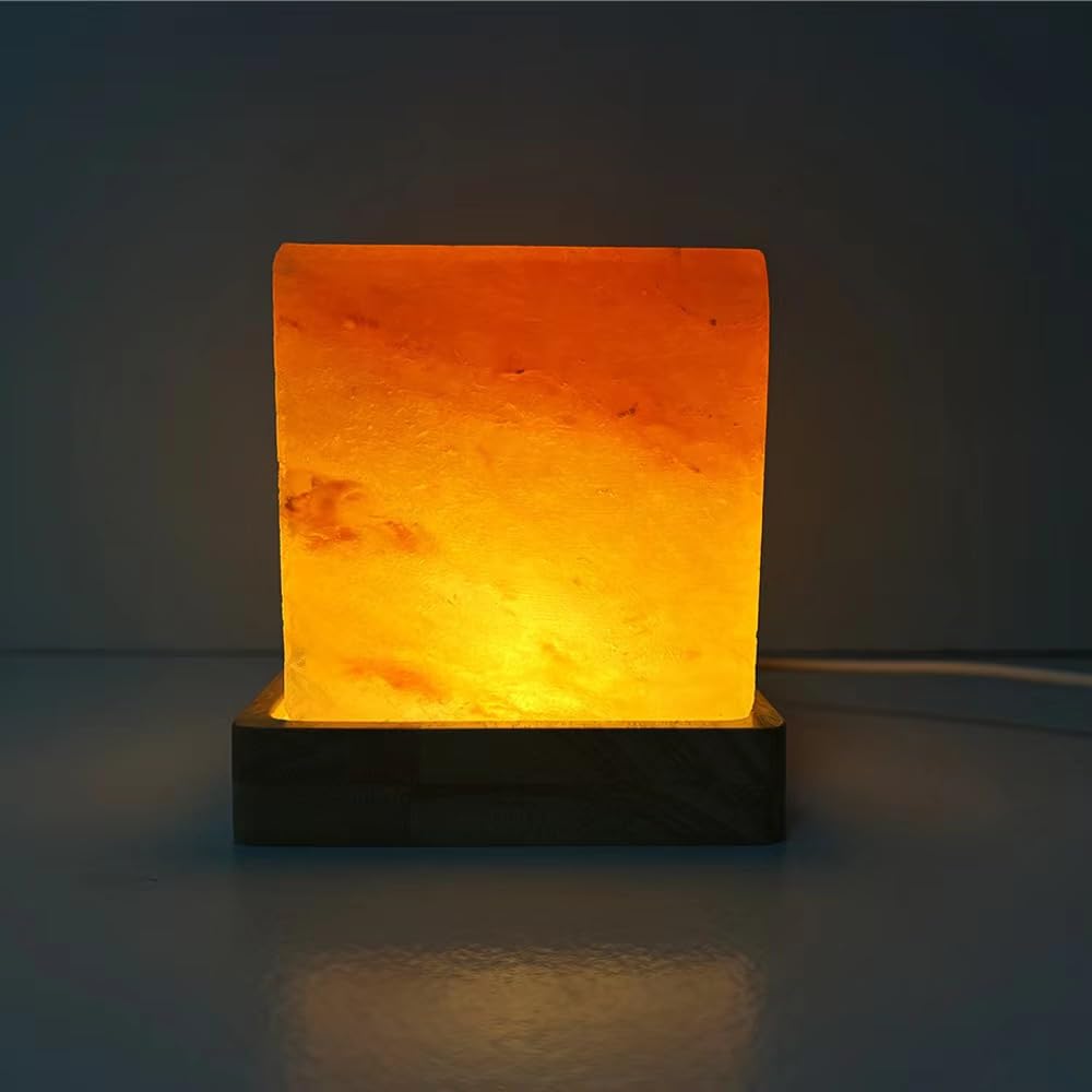 YZYOE USB Himalayan Warm Light Salt Lamp, Atmosphere Decorative Salt Light with Solid Wood Base, Natural Crystal Rock BedHead Night Lamp, Gift of Handicrafts for Friends.