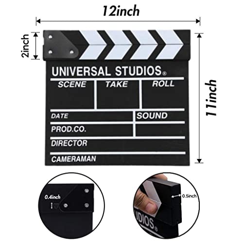 BIGOTTERS Movie Film Clap Board, Hollywood Clapper Board Wooden Film Directors Clapboard Photography Props for Movie Theme Party Decorations Night Party Accessory with Black & White, 12"x11"