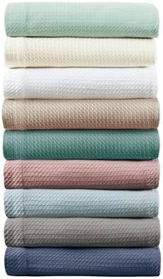 Madison Park Soft Certified 100% Egyptian Cotton Breathable Cozy Blanket, Premium Waffle Knit Classic Design, Luxury All Season Lightweight Cover for Bed, Couch and Sofa, Cream Full/Queen(90"x90")