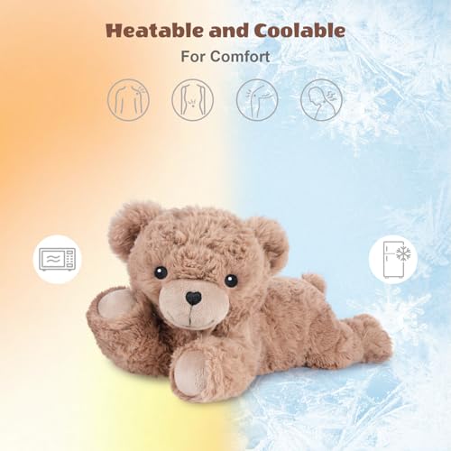 SuzziPals Heatable & Coolable Brown Teddy Bear Stuffed Animal, Microwavable Stuffed Animal Heating Pad for Period Cramps, Stuffed Teddy Bear Plush for Warmth & Comfort, Brown Bear Gifts for Kid