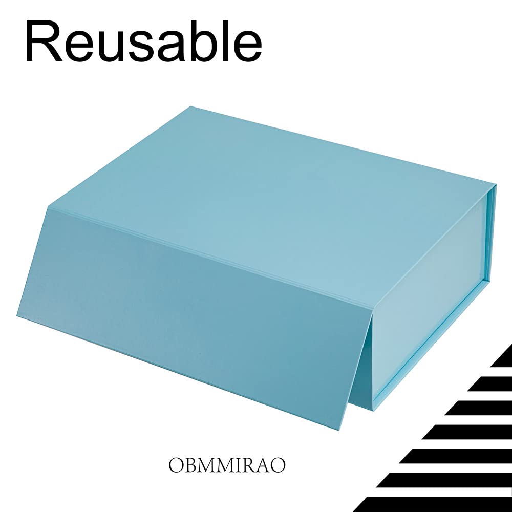OBMMIRAO Upgrade 2 Pcs Blue 13x9x4 Inch Hard Large Gift Box with Lid, Foldable Magnetic Gift Boxes,Groomsman Box Bridesmaid Proposal for Clothes