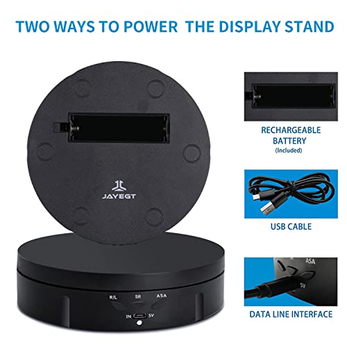 JAYEGT Motorized Rotating Display Stand, 5.74inch /22lbs Load, 360 Degree Electronic Turntable Display Stand for Photography Products Shows , Jewelry, Watch, 3D Models, Cake (Black/Button Control/rechargeable) - color: Black