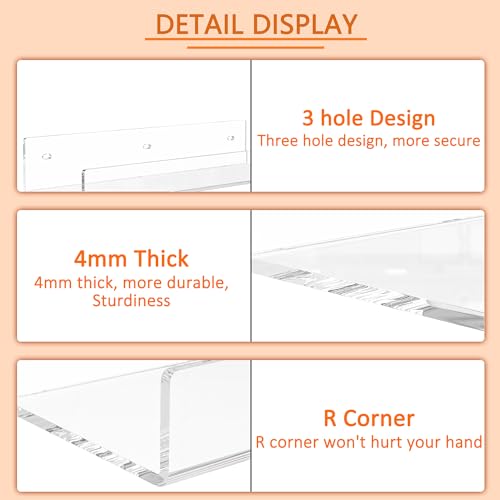 18'' Clear Acrylic Bookshelf 2 Pack, Acrylic Floating Book Shelves, Wall Mounting Invisible Ledge Book Shelf - color: Clear, size: 18 Inch
