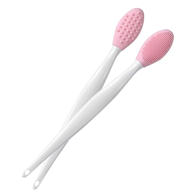 Exfoliating Lip Brush, Silicone Lip Brush Double Sided Nose Scrubber Soft Manual Blackhead Cleaner 2PCS, Soft Cleaner