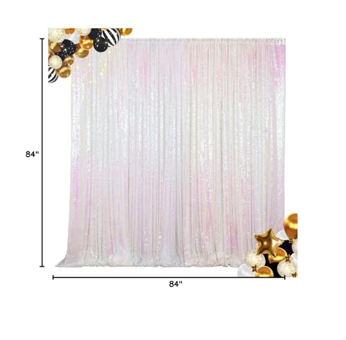 ShinyBeauty Sequin Backdrop 7FTx7FT Iridescent White Shimmer Wall Drapes Glitter Photo Backdrop for Baby, Birthday - color: Iridescent, size: 7FTx7FT