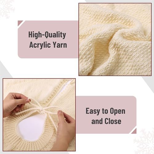 Mr. Pen- Christmas Tree Skirt, 36", Cream Knitted Christmas Skirt Tree