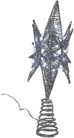 Kurt Adler 11-Inch Pre-Lit Twinkling LED 60-Light Silver Starburst Tree Topper