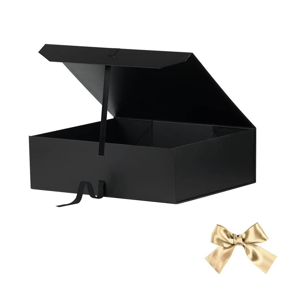 GoooodGift Extra Large Gift Box Black with Ribbon 19x16x6 Inches, Gift Box with Lid Magnetic Closure, Groomsman Proposal Box, Rectangle Collapsible Gift Boxes for Wedding Gown (Matte Black)