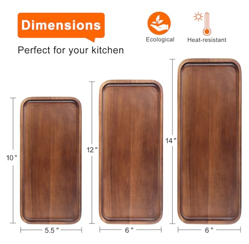 Acacia Wood Platters Small 12"x6" Long Charcuterie Board Rectangle Decorative Tray Wooden Serving Platter for Food Appetizer Cake Plates Kitchen Dish Cheese Boards Rectangular Snack Dessert Trays - size: 12" x 6" x 0.6"