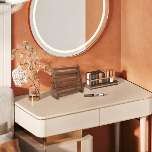 7-Tier Wood Earring Stand Organizer Dangle Earring Jewelry Organizer Holder Stud Earrings Tower Detachable Wood Tiered Jewelry Card Display Tree Wooden Tray for Women Coconut Brown