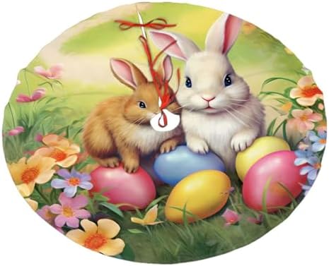 Christmas Tree Skirt, Easter Holiday Easter Rabbit Bunny Eggs Spring Flower Xmas Large Tree Mat, New Year Festive Holiday Party Decorations 30" inches