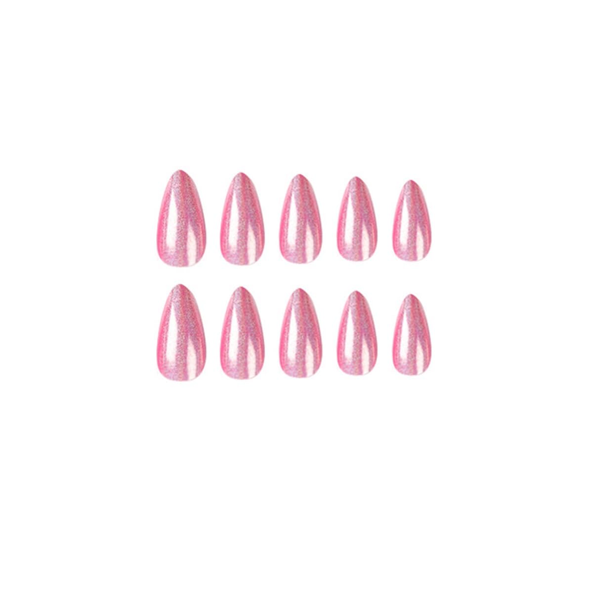 CTTHNBD Press on Nails Almond - Medium Fake Nails with Chrome Colorful Design - Pink False Nails Press ons - for Women 24 Pcs