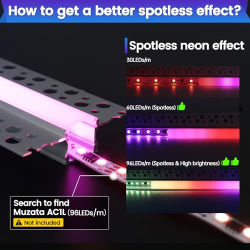 Muzata 10Pack 6.6ft/2M Plaster in LED Channel Trimless Recessed LED Strip Diffuser Channel Spotless Deeper Wider for Drywall Ceiling Wall U117 WW 2M - size: 10Pack*2M/6.6FT