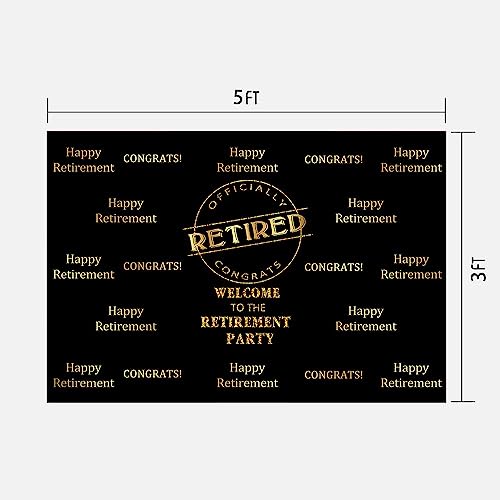 Officially Retired Black Golden Banner Backdrop for Photography, 5x3FT, Happy Retirement Party Background, Photo Booth Studio Props BJMYLU393 - size: vinyl-5x3ft