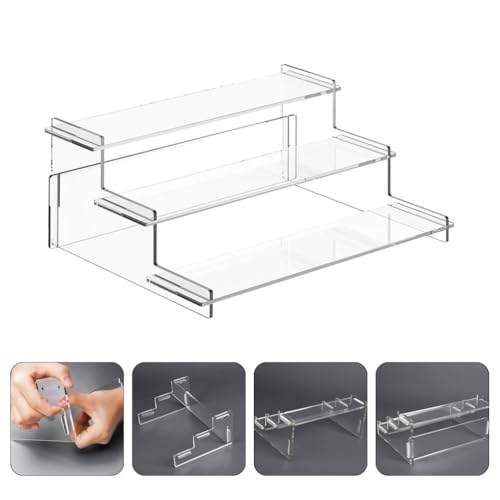 PRETYZOOM Acrylic Figure Display Stand 3-Tier Riser Organizer 9.05X5.90X3.74 Inch Multi-Layer Shelf for Collectibles Figurines Dolls and Perfume Storage