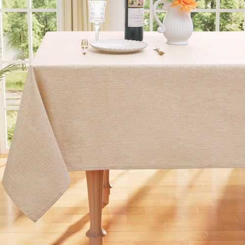 Smiry Rectangle Faux Champagne Table Cloth, Waterproof Burlap Fabric Tablecloth, Washable Decorative Farmhouse Table Covers for Kitchen, Dining, Parties, 52x70, Champagne - color: Champagne, size: 70" x 52" (Rectangular)
