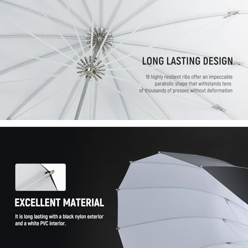 NEEWER 71"/180cm Parabolic Reflective Photography Umbrella Softbox with White Inner Diffuser Cover, Cleaning Cloth & Bag, Quick Fold for Camera Studio Tripod Video Light Monolight Flash Lighting, NS4U