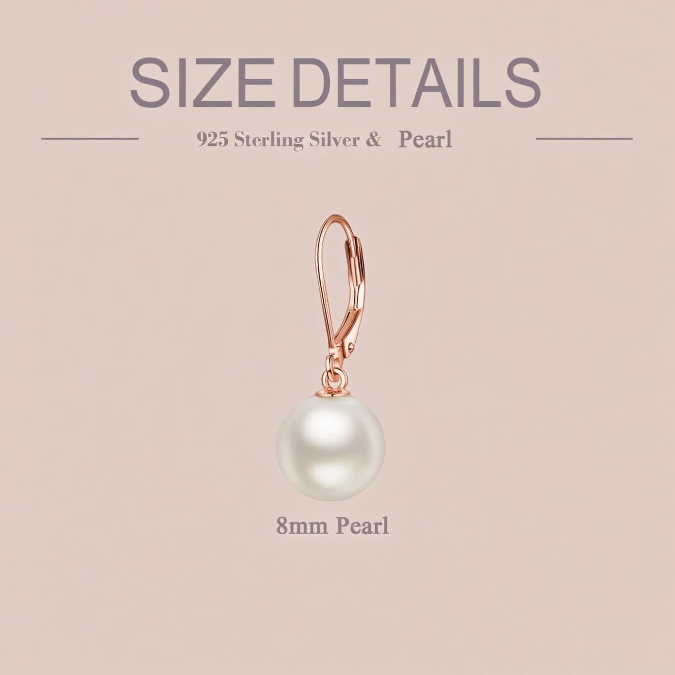 925 Sterling Silver Pearl Leverback Earrings Dangle Drop Jewelry Gifts for Women (Pearl-Rose Gold)