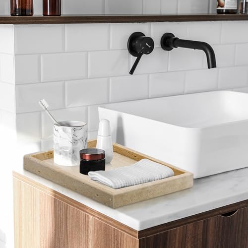 Travertine Tray,Bathroom Vanity Tray Non-Ceramic/Non-Resin,Marble Perfume Decorative Tray 12 x 8 inch (Travertine) - color: Travertine