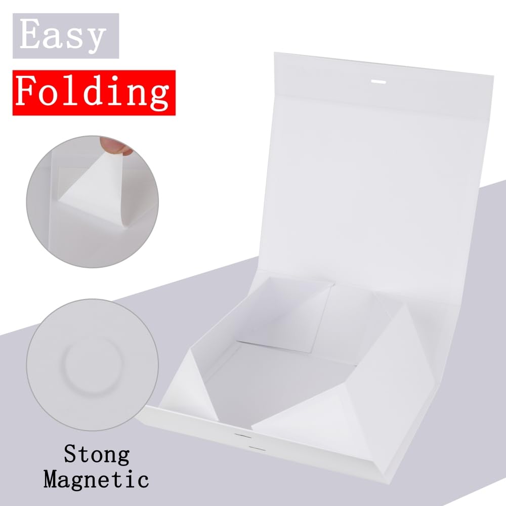 BoxSkivra Large White Gift Box with Ribbon 1 Pack 16.5X13X5.3 Inch Extra Large Gift Box with Lid Magnetic Closure Rectangle Collapsible Luxury Boxes for Wedding Dress、Shredded Paper Filler & Card