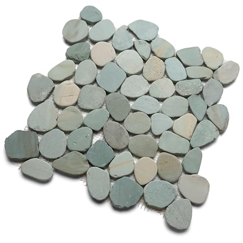 CNK Tile Sea Green XL Jumbo Sliced Pebble Tile - 12" x 12" Polished Natural Stone for Shower Floors Bathroom Backsplashes Patios Fireplaces - Durable Weather-Resistant Easy Installation - Pack of 1