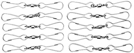10 Pack Swivel Hook Stainless Steel 360 Rotating Wind Spinner Hooks Dual Clamp Holder for Bird Feeders Wind Chimes Spiral Ornaments Party Hanging Decor (Large Size 3.8x7.8cm)