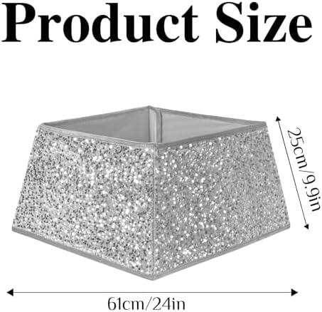XmasExp Christmas Tree Collar, 24 inch Sequin Tree Skirt Stand Base Cover for Home Decor, Medium Size 4 Piece, Silvergrey