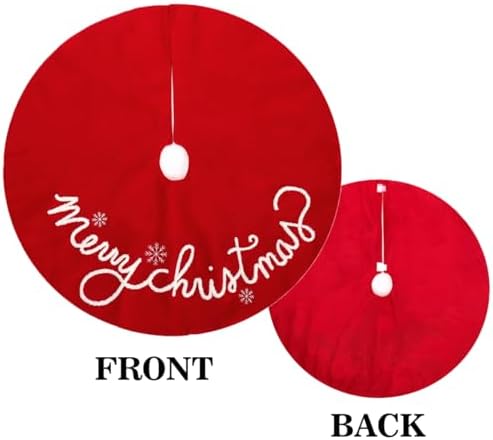 48 Inch Christmas Tree Skirt Red Small Plush Xmas Tree Mat with Merry Christmas Patterns Soft Thick Holiday Decor for Home Party