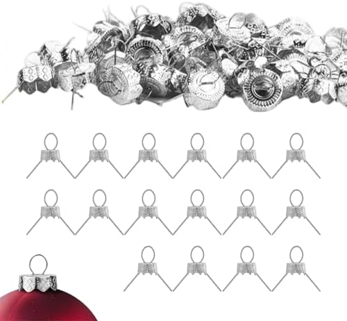 100Pcs Ornament Caps Secure Metal Christmas Ornament Hooks Replacement Hangers for Christmas Tree, Porcelain, Ceramic or Glass Decoration, 20mm, Silver