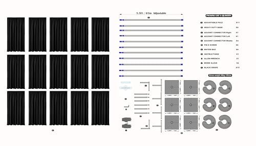 Adjustable Heavy Duty Portable 10FT X 50FT Pipe and Drape Backdrop Kit (Black Drape) Quick Set Up Without Tools for Wedding&Party&Event&Photography&Show&Display (10FT X 50FT & Black Drape) - size: 10FT x 50FT & Black Drape
