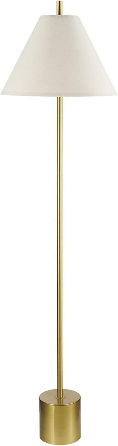 GLOBE Electric 61000060 60" Floor Lamp, Matte Brass Finish, Beige Linen Shade, Heavy Weighted Base, Rotary Switch on Shade, Modern Standing Light for Living Room, Home Office Accessories