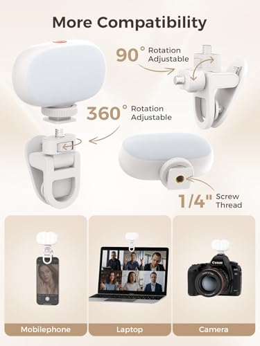 Smiling Shark Mini Photo Lighting, LED Video Light with Clip USB Rechargeable CRI 95+ 3 Colors Light Dimmable Rotatable Cold Shoe Mount Portable Camera Light for Live Laptop Phone Video