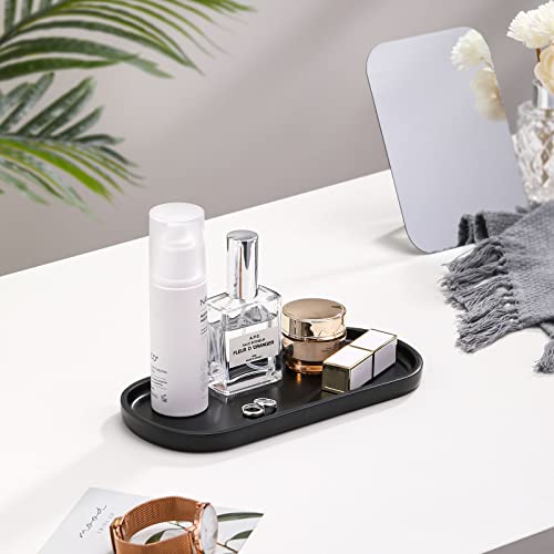 Luxspire Bathroom Vanity Tray, Oval Soap Dispenser Tray, 10" Kitchen Counter Trays, Handmade Resin Bathroom Tray for Counter, Toilet Tank Tray, Trinket Tray for Perfume Jewelry, Small, Matte Black - color: Matte Black, style: Small