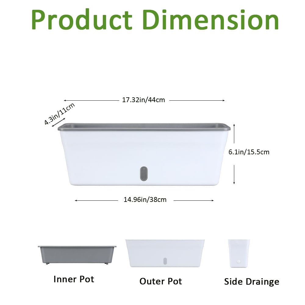 Self Watering Pots for Indoor Plants Rectangular Planter 2 Pack 17.32 inch , Water Level Window Prevent Overwatering for Herbs Vegetable Succulents Strawberry Pot for Garden Windowsill Indoor Outdoor