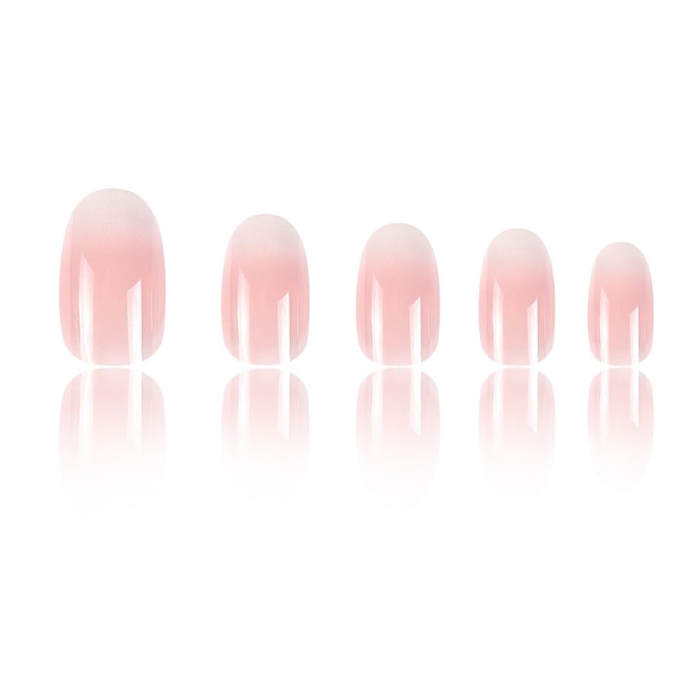 Almond Medium Round Pink Ombre False Nails - 24pcs Press On Acrylic Nails with Gloss Designs