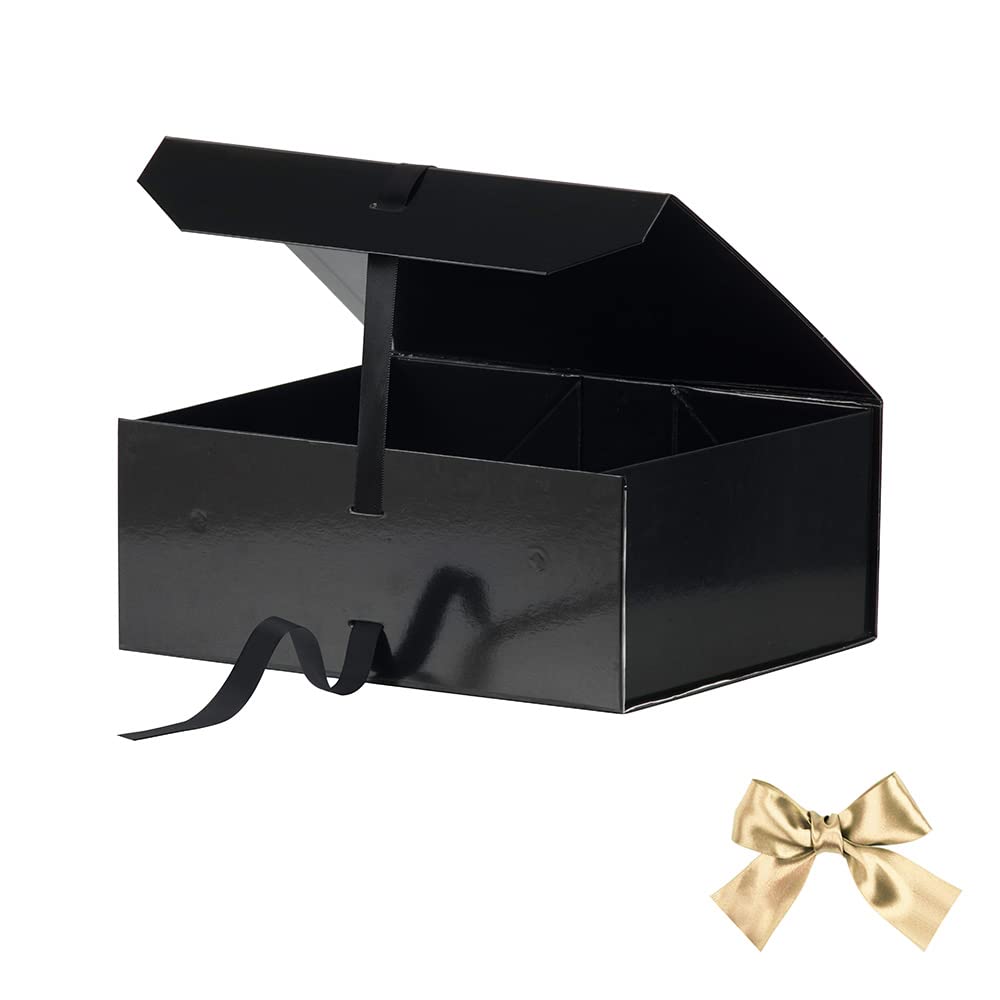 GoooodGift Black Large Gift Box 13x11x5.3 Inches,Luxury Gift Wrap Box with Lid Magnetic Closure, Rectangle Collapsible Boxes for Gift Packaging (Glossy Black)