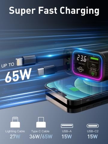 Retractable Car Charger USB C,107W Type C Car Charger Fast Charging with Dual Retractable Cable and USB Ports, Compatible with iPhone 16/15/14/13,S25/24/23/22, Pixel 9/8/7