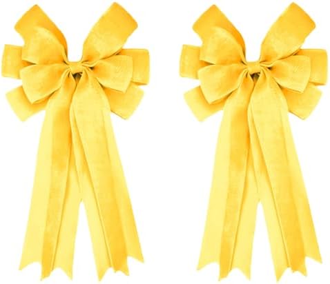 Meseey Double Pack 20X10 Inch Oversized Yellow Burlap Bows Farmhouse Christmas Tree Topper & All-Weather Wreaths Decor, Heavy Duty Gift Wrapping Accents for Front Door/Cabinet (Yellow)