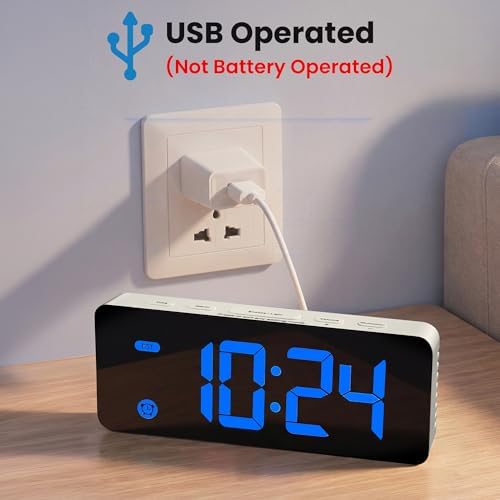 Small Digital Alarm Clock for Kids with Dimmable Backlight Volume Blue