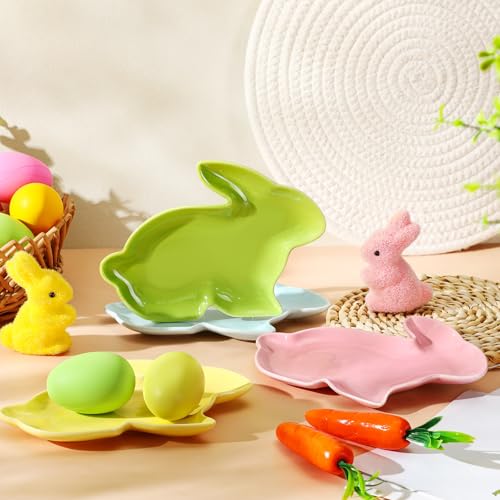 Jinei 4 Pcs Easter Bunny Shaped Plates Ceramic Serving Candy Dishes Rabbit Dinner Tray Salad Dessert Appetizer Plates Dinnerware for Easter Party Spring Garden Tea Party Supplies(Multicolor) - color: Multicolor