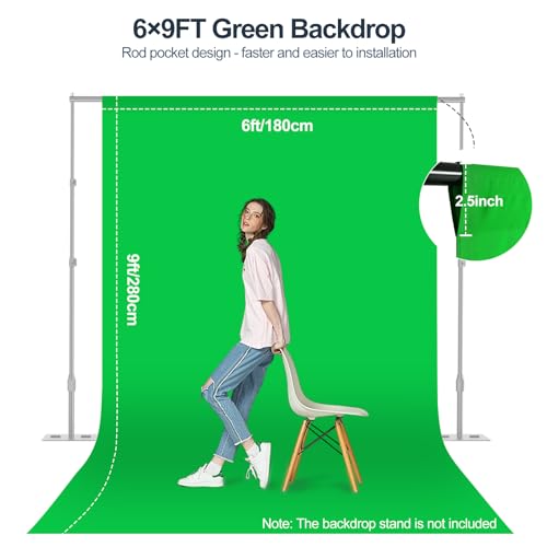 Green Screen Backdrop, 6×9FT Photography Chromakey Greenscreen Background Sheet for Zoom Meeting, Polyester Fabric Cloth Curtain for Photo Video Studio, Party, Live Streaming, Photoshoot - size: 6x9ft