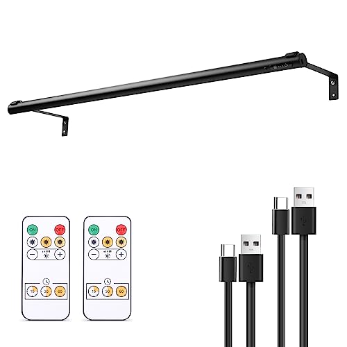 Battery Operated Wireless Picture Light，Rechargeable/Plugged in 31.5inch Painting Display Light,Remote Control Wall Lights with Three Modes and Timing for Art Frame (Black) - color: Black