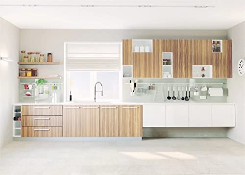 BELECO 5x4ft Fabric Modern Kitchen Backdrop Cooking Baking Background Wall Cabinet Cupboard Kitchenware Window Background Selfie Photoshoot Online Teaching Video YouTube Studio Photography Props